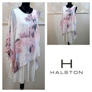 H By Halston Flowy Overlay Semi-Sheer One-Shoulder Dress